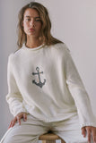 NSW2735-2 Coastal Anchor Knit Sweater: CREAM BLUE / S-M-L (3-2-1)