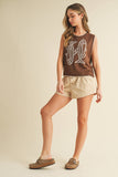 IT4194 FISH PRINTED SLEEVELESS SWEATER TOP: CREAM/BLUE / S