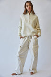 HSW1288 Preppy Californian Half-zip Striped Sweater-Ecru: ECRU / S-M-L (3-2-1)