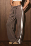 MID RISE THERMAL STRIPE PANTS: DUSTY BLUE / M