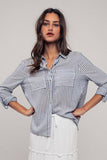Relaxed Fit Vertical Striped Rayon Button Down Shirt: BLUE / S-2/M-2/L-2