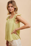 SWISS DOT FLUTTER SLEEVE BLOUSE: GREEN TEA / L