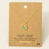 Round Wave Coin Pendant Necklace: WH