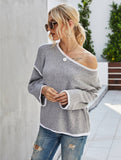 CWOSWL1043_Casual Crew Neck Pullover Long Sleeve Sweater: GREY / (XL) 1