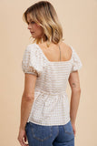 GINGHAM BABYDOLL TOP W/ HOOK & EYE: NATURAL LINEN / M
