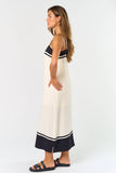 ILD4630 CONTRAST STRIPED MIDI DRESS : CREAM-BLACK / L