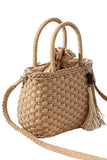 Braided Basket Weave Rattan Crossbody Beach Bag: Beige