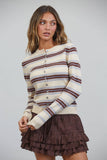 NC3882 Sausalito Soft Striped Cardigan: BEIGE MULTI / S-M-L (3-2-1)