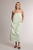 SPAGHETTI STRAP GINGHAM MIDI DRESS / WL26-13738: SAGE/WHITE / M