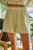 L8797B | Knit Cotton Striped Elastic Waist Shorts: Blue White / L