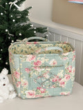 Quilted Floral Soft Side Storage Tote: Off White/Peony