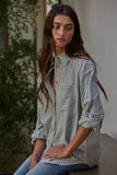 L5611 | Woven Cotton Collar Neck Button Front Long Sleeve: Blue / L