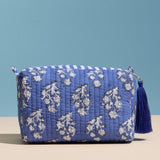 Blue Quilted Floral Cosmetic Pouch – Zipper Makeup Bag with Tassel: BL / ONE