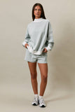 MOCK NECK STRIPE SWEATSHIRTS TOP: SAGE-CREAM STRIPE / M