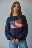 W2411 | Knit Sweater Crew American Flag Pullover: Off White / L