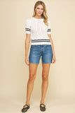 STRIPE DETAILED CABLE SWEATER - 5991W: OFF WHITE/NAVY / M