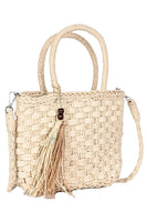 Braided Basket Weave Rattan Crossbody Beach Bag: Beige