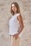 Minimalist Keyhole Back Linen Sleeveless Top: WHITE / S-M-L:2-2-2