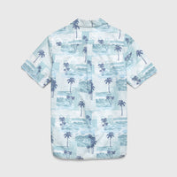 Billy s/s camp collar postcard wavy printed shirt: L / Stone blue