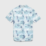 Billy s/s camp collar postcard wavy printed shirt: L / Stone blue