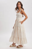 STRIPED SMOCKED MAXI DRESS / WL25-12218: TAUPE/WHITE / S