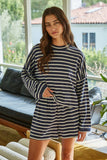 L8797B | Knit Cotton Striped Elastic Waist Shorts: Blue White / L