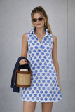 Sconset Block Print Dress Sleeveless (Blue): Blue Sconset / XL