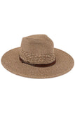 C.C Faux Leather String Straw Panama Hat: Brown