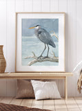 Great Blue Heron on Branch Watercolor Painting: 5x7 (8x10 mat)