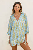 Morning Pages Tie Detail Tunic Shirt: TROPICAL BREEZE / S-M-L(2-2-2)
