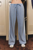 MID RISE THERMAL STRIPE PANTS: DUSTY BLUE / XS