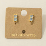 Gold Dipped Double Cz Link Stud Earrings: PK