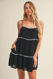 Geometric Trim Tiered Trapeze Romper Dress
: BLACK / L