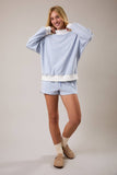 MOCK NECK STRIPE SWEATSHIRTS TOP: SAGE-CREAM STRIPE / L
