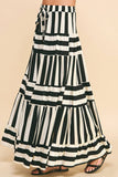 STRIPE TIERED MAXI SKIRT- 4257SE: Black / L