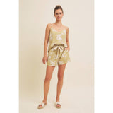 V-NECK FLORAL PRINT LINEN BLEND CAMI TOP: SAGE / M