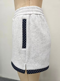 Pearl Grey Navy Blue Polka Dot Shorts: Large