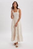 STRIPED SMOCKED MAXI DRESS / WL25-12218: SAGE/WHITE / S
