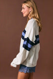 RUGBY KNIT SWEATER TOP: WHITE-DUSTY BLUE / M