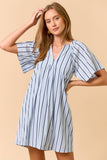 ILD4549-1 Striped Deep V-Neckline Mini Dress: LT BLUE / M