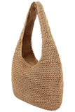 Crochet Woven Rattan Straw Wicker Hobo Bag: Beige