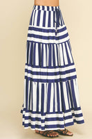 STRIPE TIERED MAXI SKIRT- 4257SE: Blue / S