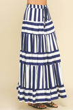 STRIPE TIERED MAXI SKIRT- 4257SE: Black / S