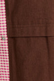 SHACKET WITH GINGHAM CONTRAST DETAILING: CREAM-BROWN GINGHAM / XS