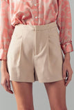 High Waist Hidden Closure Pleated Shorts - Junior Style: WHITE / S-2/M-2/L-2