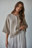 W2486 | Knit Sweater Quarter Sleeve Button Up Cardigan Top: Heather Grey / S