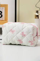 Bow Knot Print Quilted Zipper Cosmetic Bag: Pink / Missy / Standard