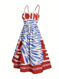 Ocean fish resort slip flared dress: Red / S