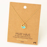 Round Wave Coin Pendant Necklace: WH