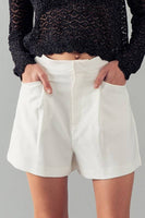 High Waist Hidden Closure Pleated Shorts - Junior Style: WHITE / S-2/M-2/L-2